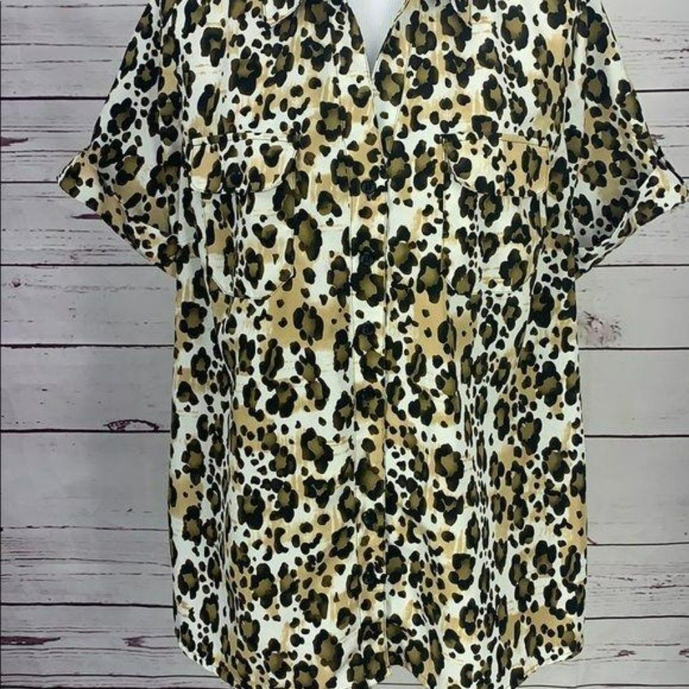 Essentials 0X Leopard Print Button‎ Down Blouse - image 5